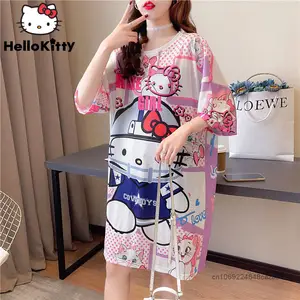 Sanrio Hello Kitty Pink Oversized Pajama Dress Women Summer