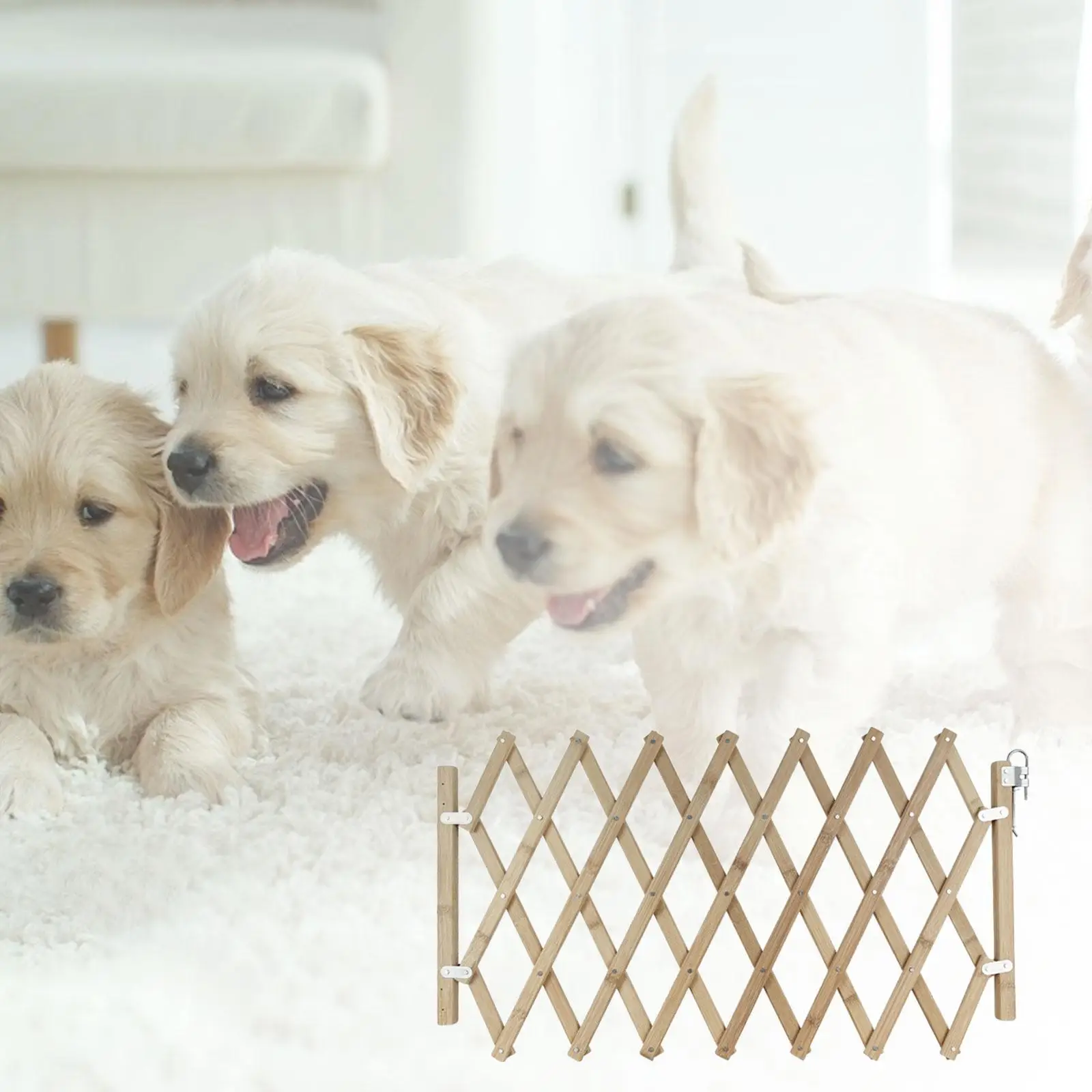 Wooden Pet Isolation Gate Cat Door Barrier Expandable Dog Puppy Folding Fence for Openings Outdoor Doorway Hall Stairs