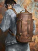 NASVA Genuine Leather Men's Multifunctional Bag Vintage Backpack Crossbody Handbag Tote Cylinder Bag 1