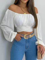 Off Shoulder Blouse with Lantern Print & Lace‑Up Bow – 2024 Trend