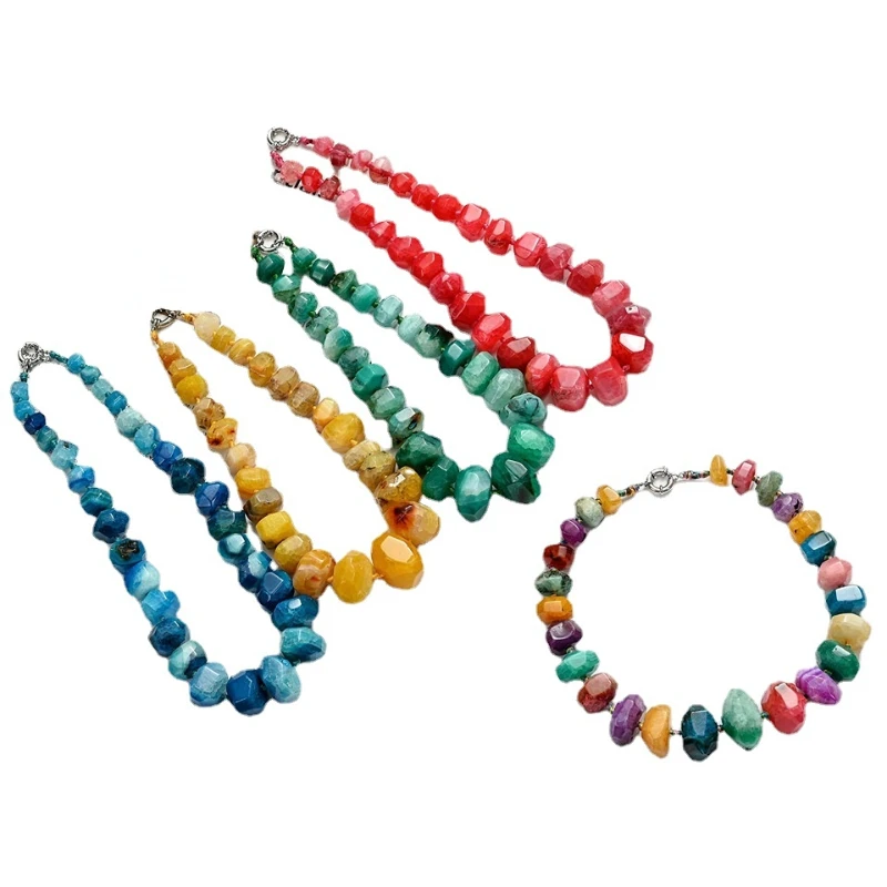 Beautiful Hand-Cut Multicolor Agate Stone Choker Necklace for Women Handmade Necklace Yoga Jewelry Female Chain