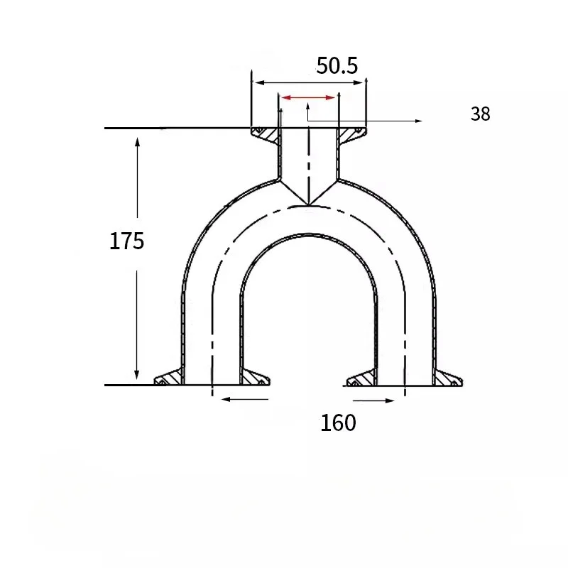 1.5"(38mm)OD50.5mm,Sanitary Tri-Clamp U-type Bend Pipe, 3 Way Tee Tube Fittings,Stainless Steel 304