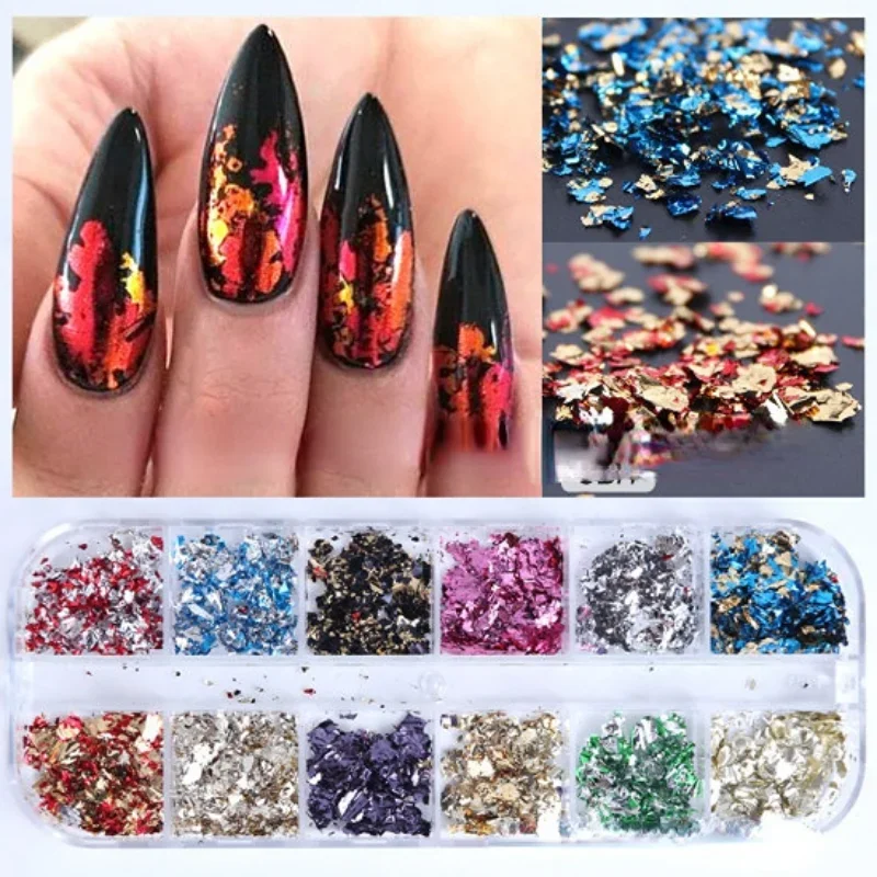 1 Box Imitation Gold Sliver Copper Foil Sequins Glitters Craft Leaf Flake Sheets Bulk Foil Paper for Gilding DIY Nail Art Decor 6