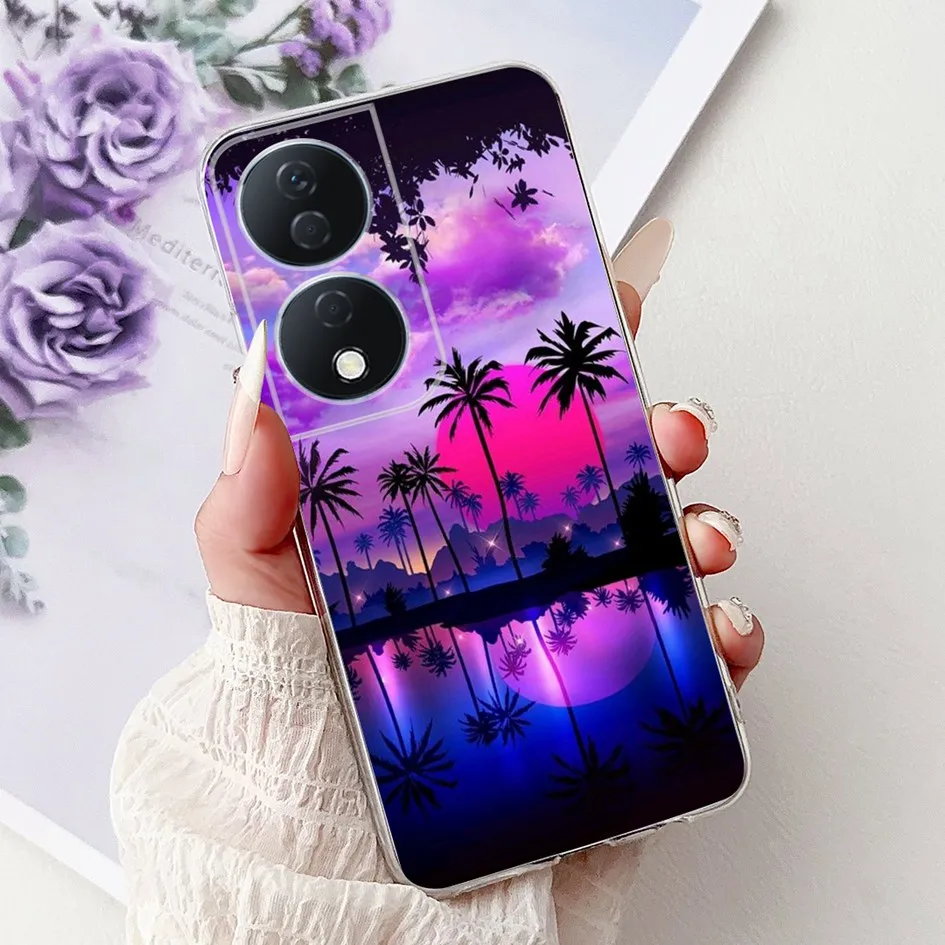 Colorful Flower Clear Silicone Phone Case for Honor X7b and Honor 90