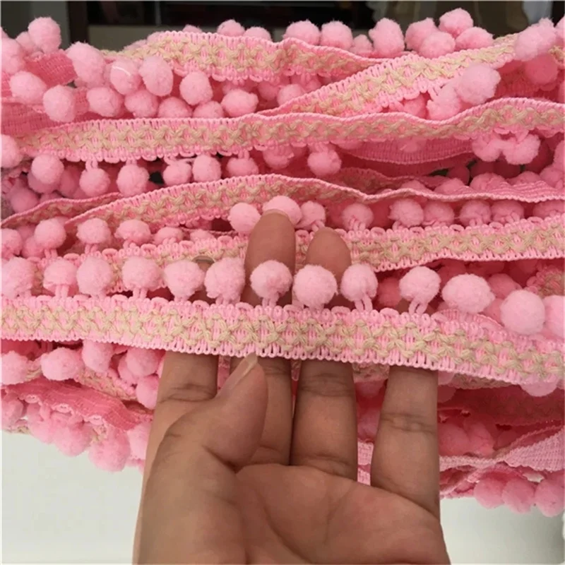 2.5CM Wide Cotton Lace Embroidered Ribbon Tassel Pompom Edge Trim For Curtains Dress Splice lace ribbon lace sewing supplies lace sewing accessories cotton ribbon pom pom trim