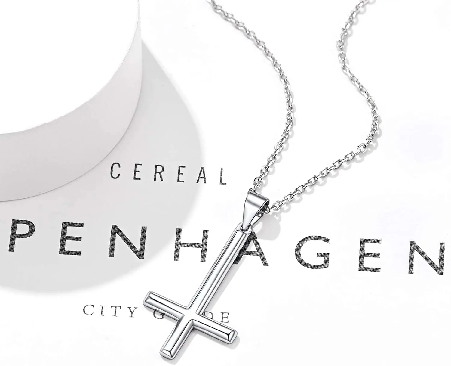 PROSILVER Inverted Cross Necklace Men Women Satanic Jewelry Gift Satanism Occult Devil 925 Sterling Silver Upside Down Cross 2