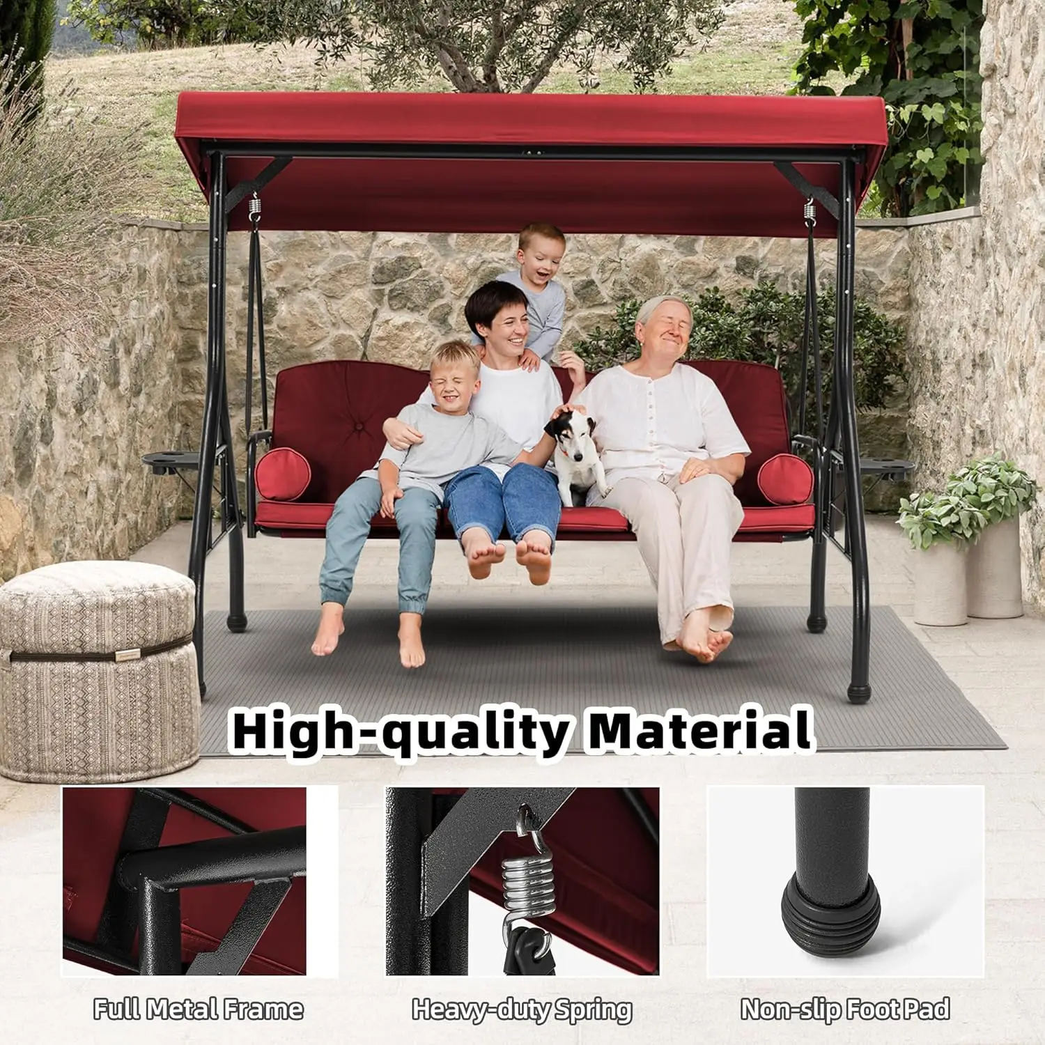 3-Seat Convertible Porch Swing Bed 3