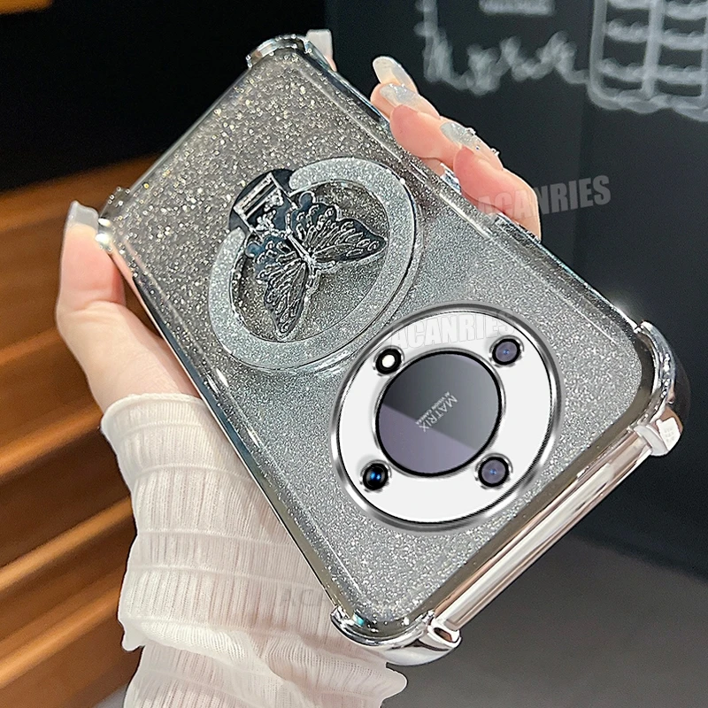 Glitter Butterfly Holder Plating Silicone Shockproof Case