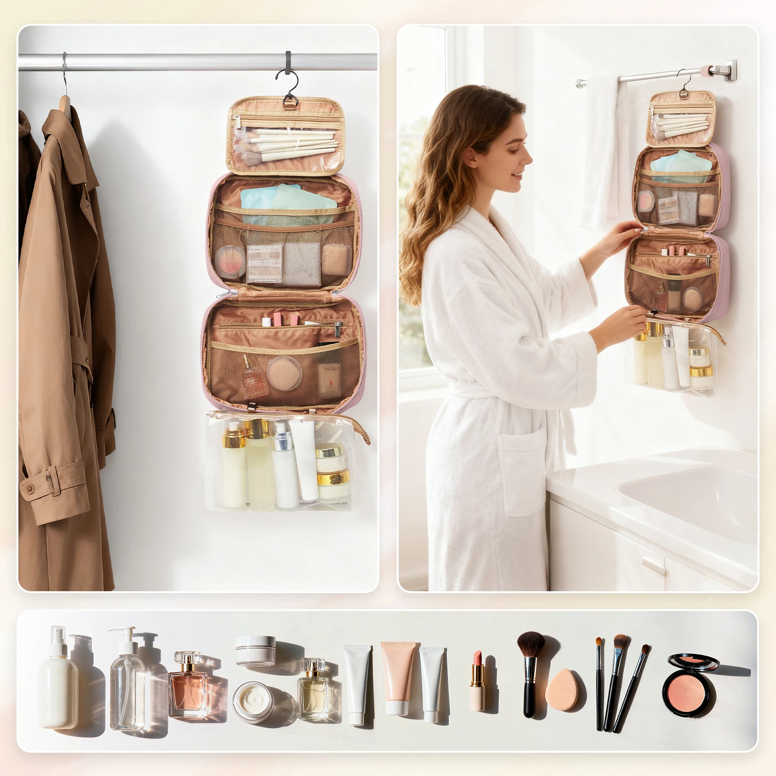 Portable Cosmetic Storage Bag，Makeup Bag Cosmetics Storage Kit Large Capacity Travel Toiletry Bag Makeup Bag Ins Advanced Sense