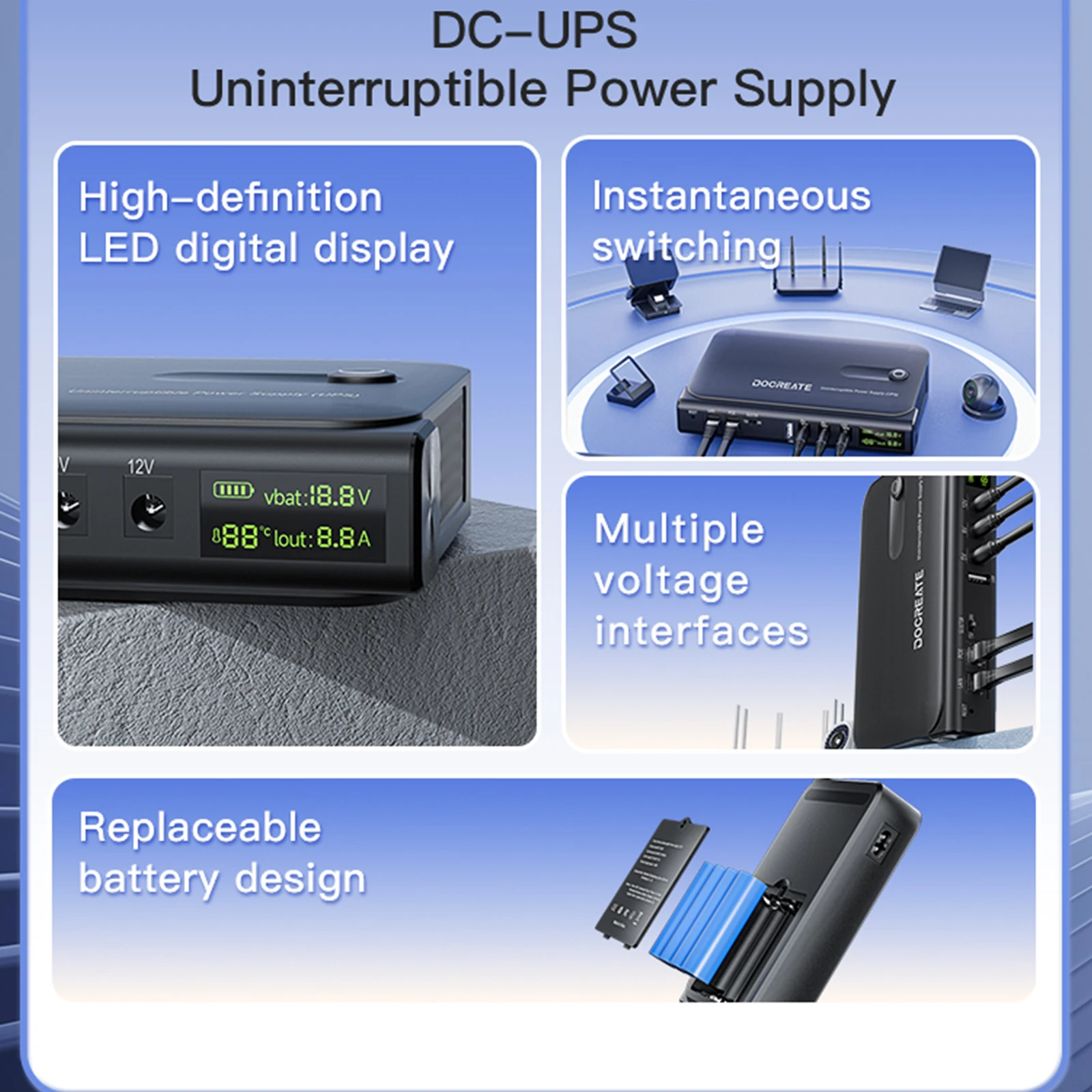 Mini UPS Battery Backup Without Battery UPS Backup Battery Power Supply Supports 5V/9V/12V for Router/Modem/Security Camera