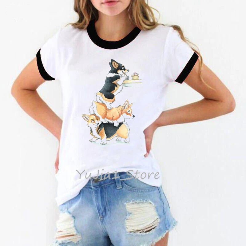 

Cute Stealing Corgi animal print funny t shirts women kawaii dog lover friends birthday gift tee shirt femme graphic tees tumblr