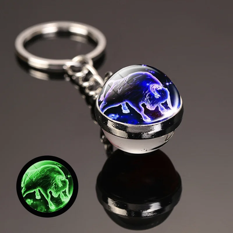 Metal Luminous Crystal Constellation Keychain Pendant