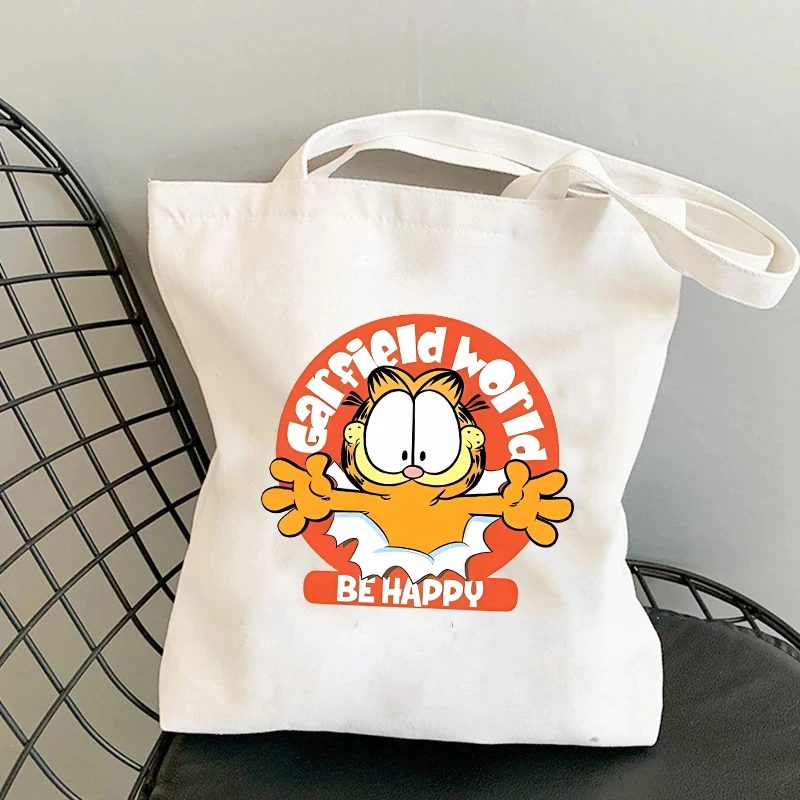 Garfield Shoulder Bag Anime Cartoon Cat Printed Canvas Handbag Portable Student Large Capacity Stationery Storage Bags Gifts