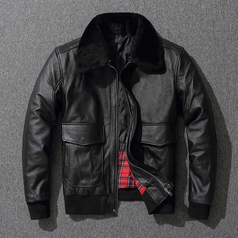 Abbigliamento In Vera Pelle Primo Strato Da Uomo In Pelle Bovina Air Force Flight Suit Plus Size Giacca In Pelle Con Collo In Pelliccia Di Cotone Semp