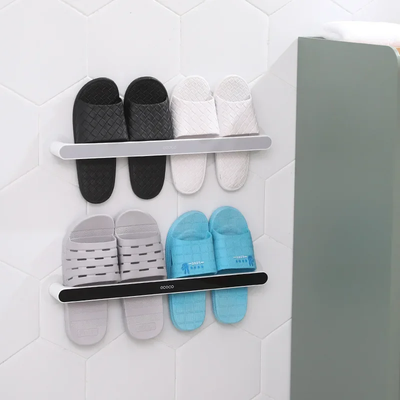 Household non-punching wall-mounted plastic rod towel rack, toilet door, shoe storage artifact, bathroom slipper rack