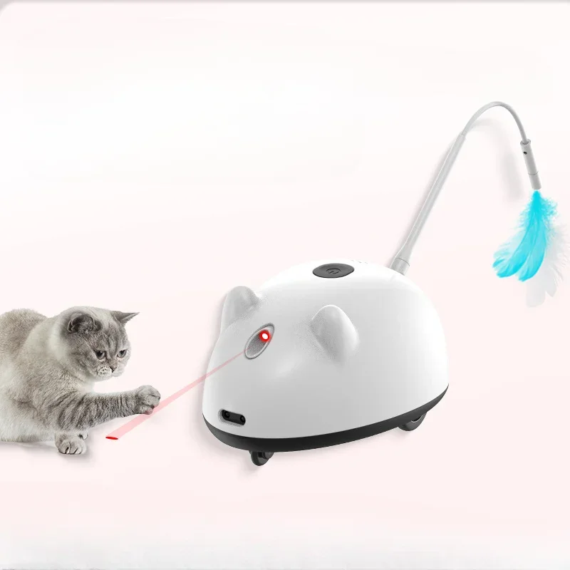 

Cat Toys, Interactive Cat Toys for Indoor Cats, Self Rotating Auto Moving Automated Cat Light Toy with Light and Feathers