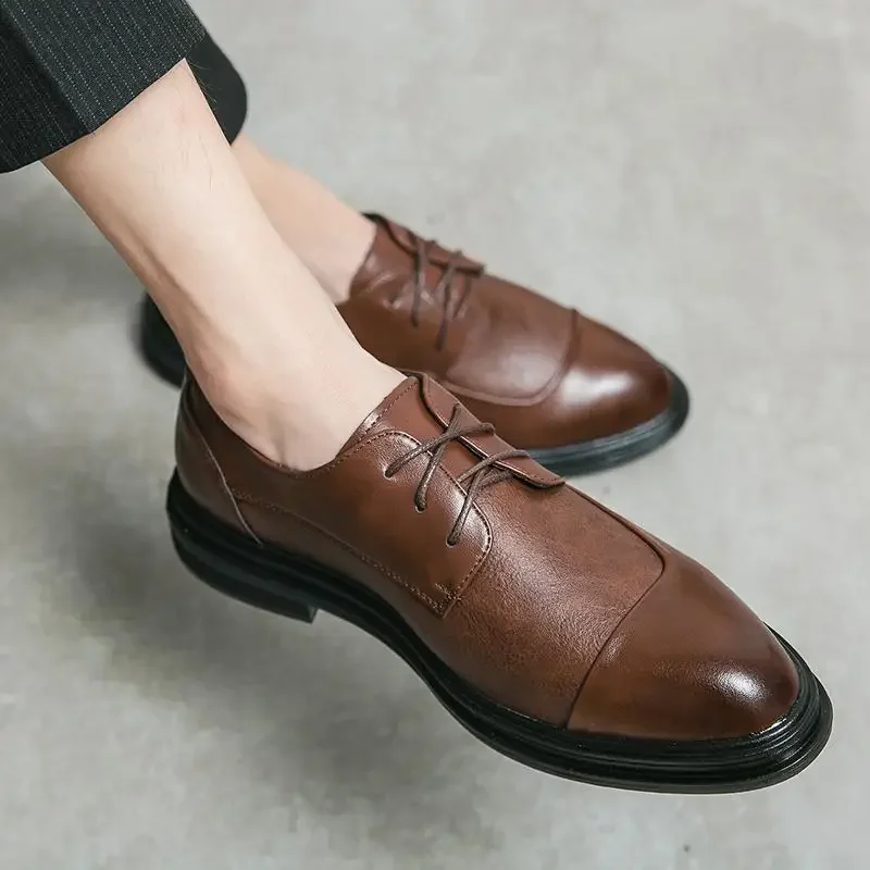 

Party Men's Shoes British Korean Youth Suit Black Business Formal Wear Casual round Toe Business Dress Leather Shoes