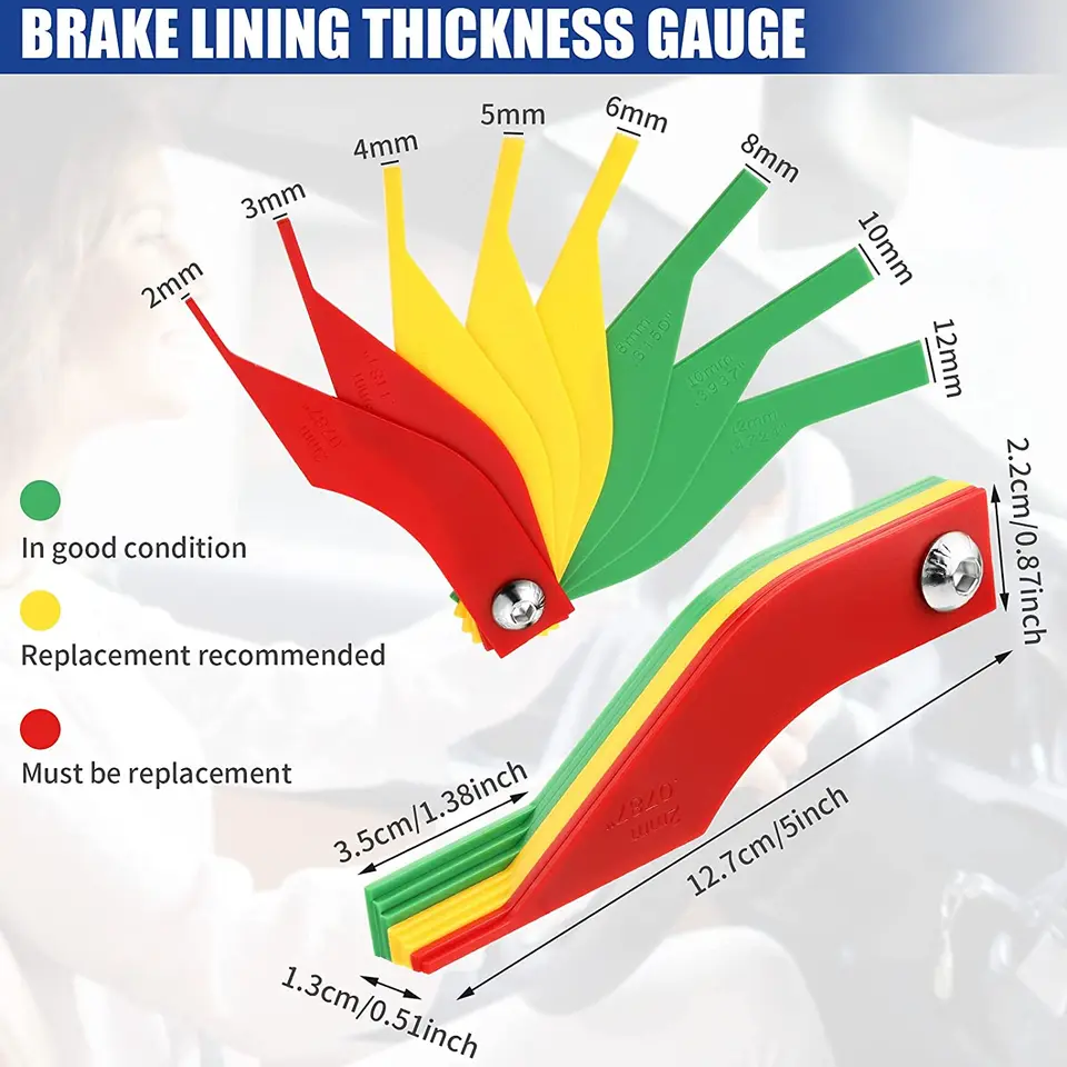 VKVXCLON Brake Lining Thickness Gauge Set - 8 Piece Steel Automotive Measuring Tool For Disc & Drum Brakes - View #2