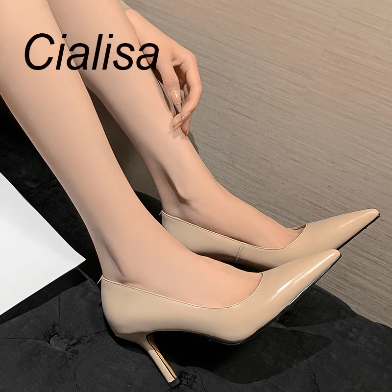 

Cialisa Women Pumps Spring Sexy Pointed Toe Shoes Genuine Leather Party Dress Office Thin High Heels Handmade Footwear For Lady