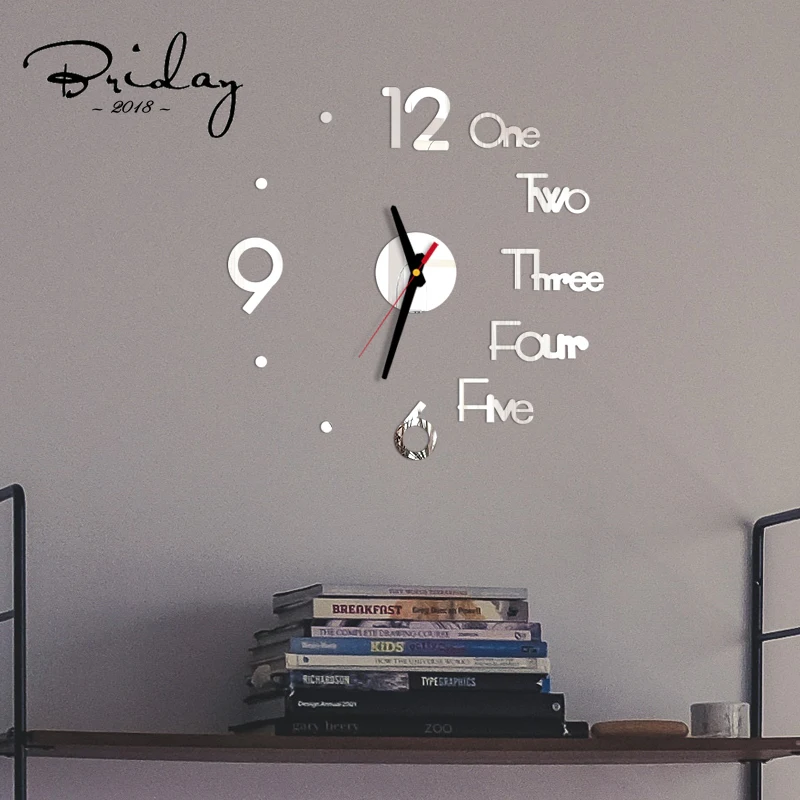 Creative 3D Acrylic Mirror Stickers Wall Clock DIY Digital Clock Quartz Needle Horloge Modern Design Living Room Home Decor digital clock wall clock wall clock sticker