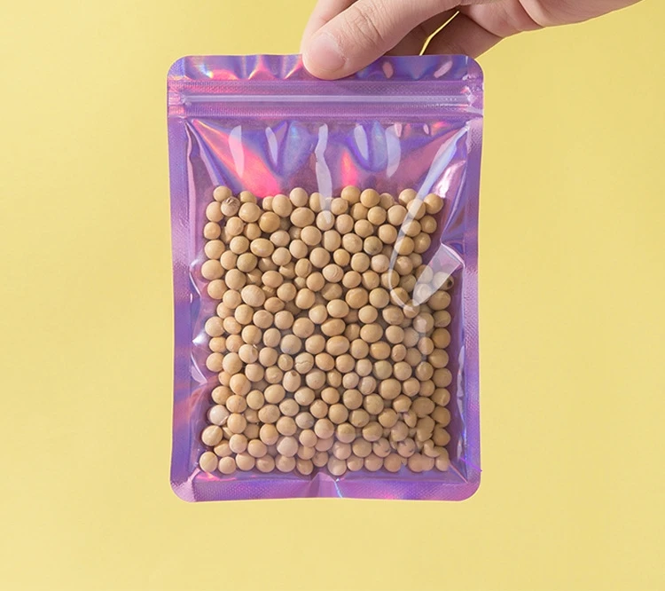 50 stücke Laser holo graphisch wieder versch ließbare Tasche Reiß verschluss blau rosa Beutel für Schmuck Lebensmittel Süßigkeiten Lagerung Klein unternehmen Verpackung liefert – Detail 4