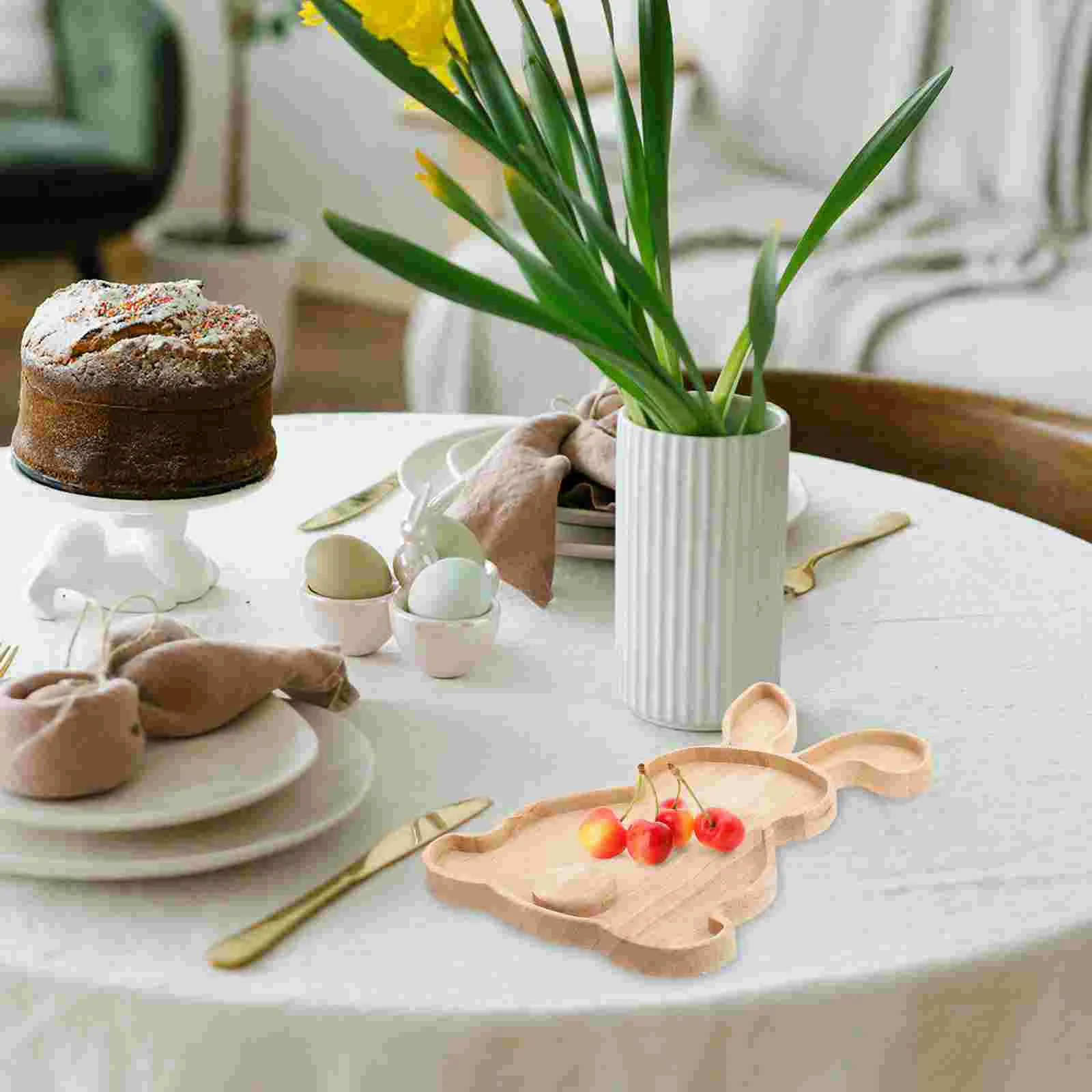 Rabbit Tray Easter Bunny Plate Wood Cover Fruit Serving Wooden Delicate Decorative 4