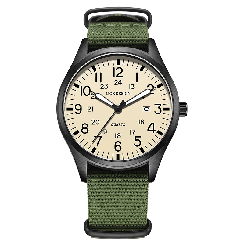 Luxurious LIGE Men's Quartz Sports Watch with Luminous Hands and Nylon Strap