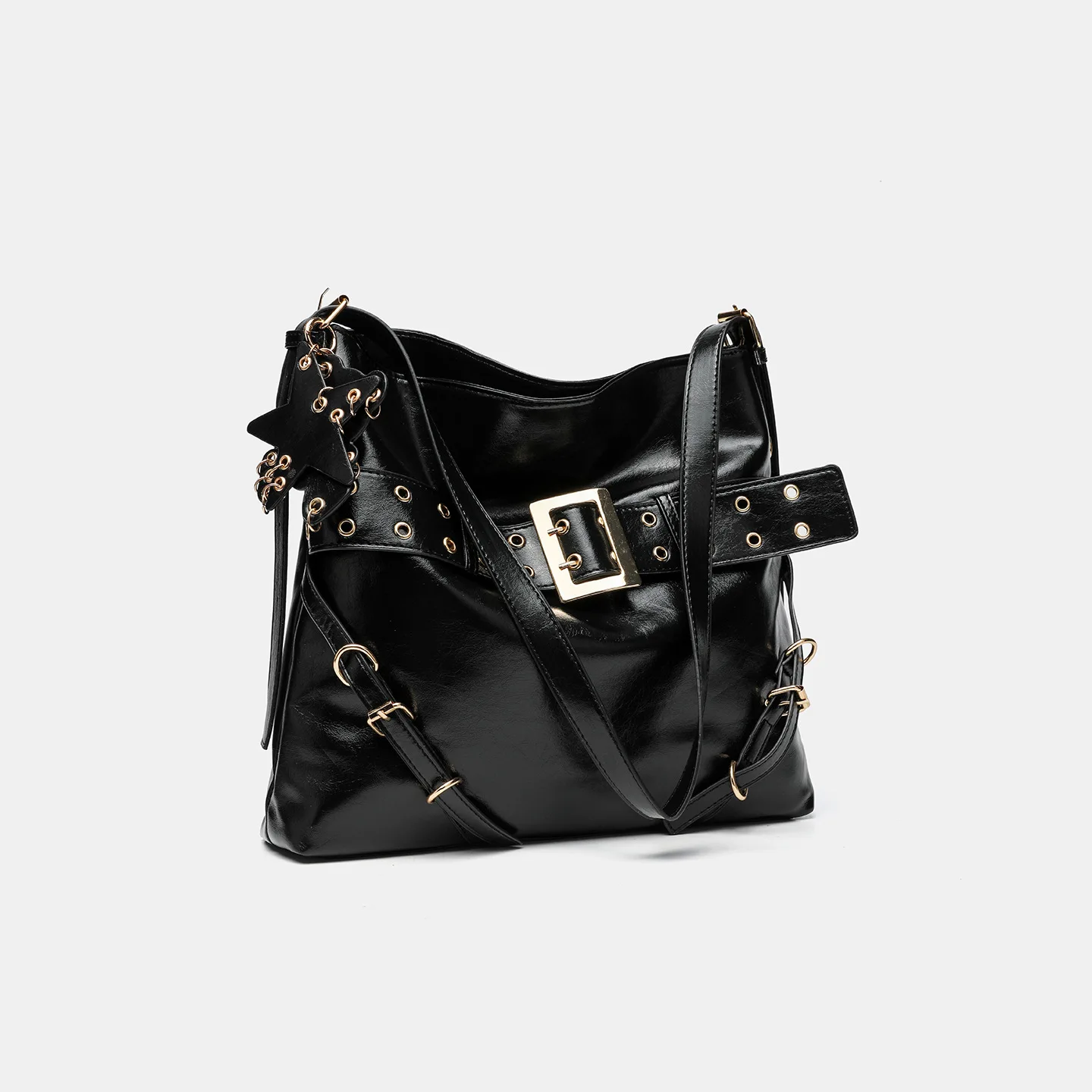 Fashion PU Leather Crossbody Bag Y2K Soft Bucket Bags for Women Punk Studded Shoulder Bag Designer Bags Luxury Handbags Purses