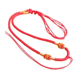 Handwoven Rope Necklace with Bead and Adjustable Braided Cord - Textured Jewelry (Red)