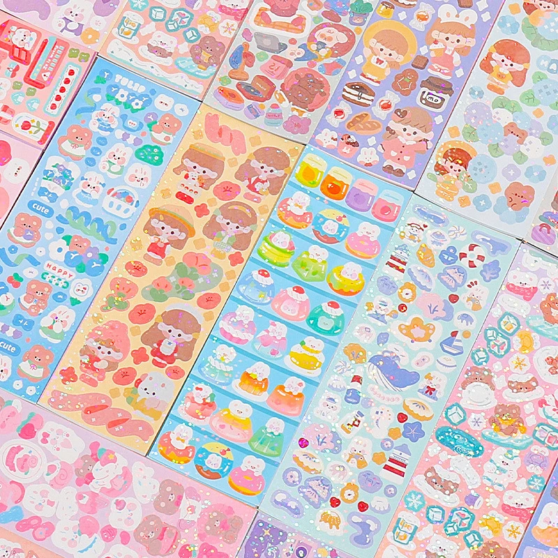 10 Stuks Kawaii Handboek Stickers Cartoon Collage Laser Sticker Diy Decoratief Materiaal Scrapbooking Briefpapier Schoolbenodigdheden