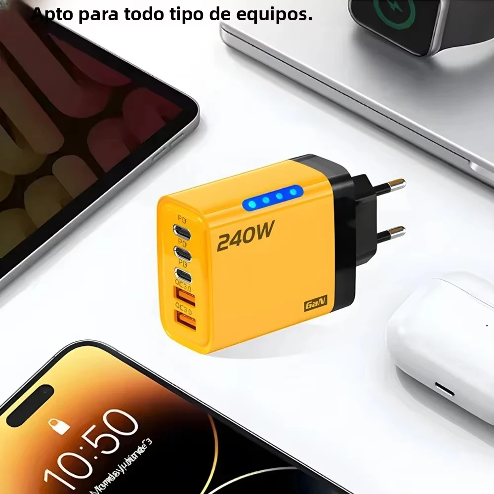 240W GaN USB C Charger 5 in 1 Fast Charging Phone Charger Power Adapter For iPhone Samsung Xiaomi Type C EU/US Plug Wall Charger 5