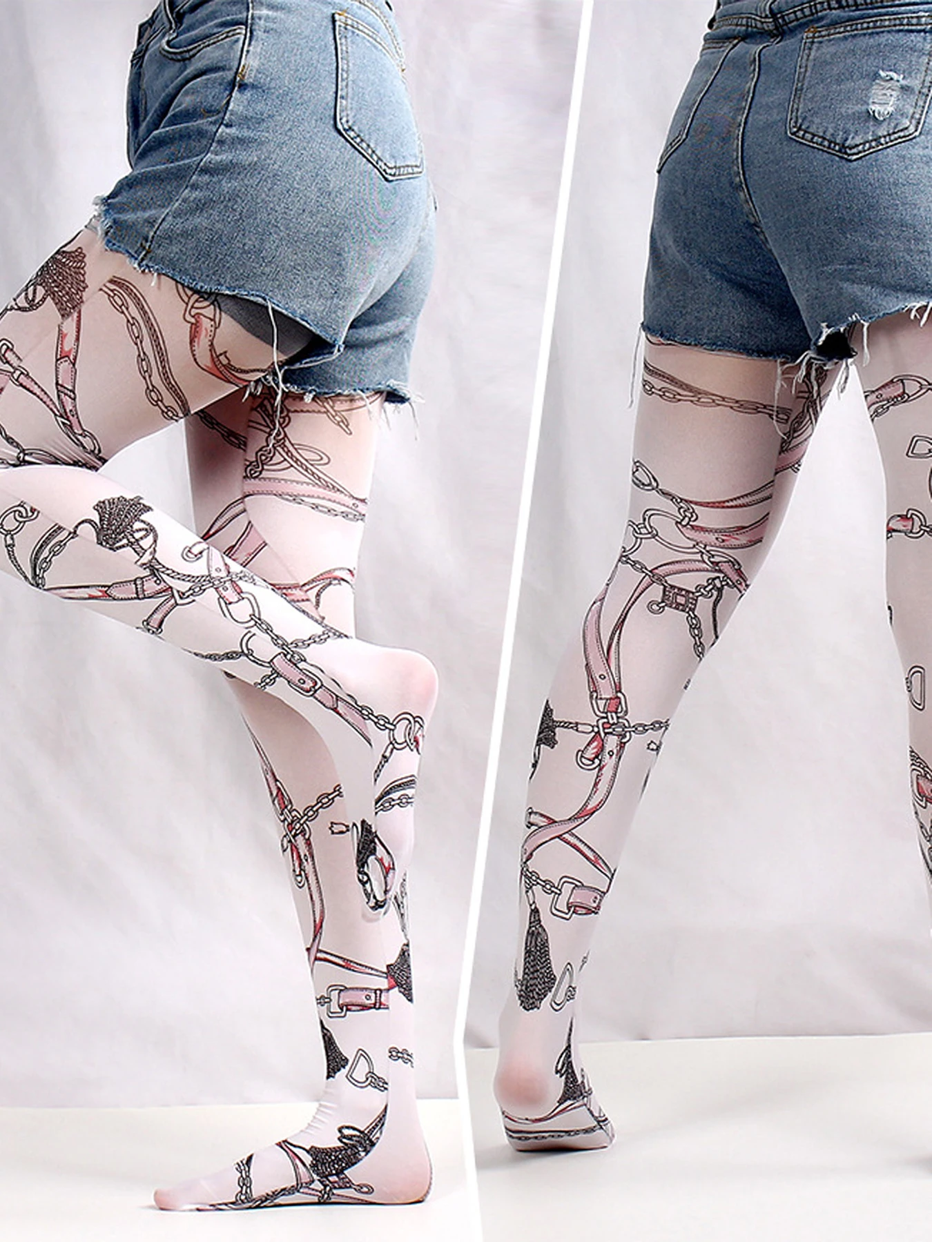 Graffiti bedruckte Strumpfhose für Frauen Tarnung Gitter nahtlose Strumpfhosen weibliche sexy Stretch lange Socken mehrfarbige Strümpfe neu – Detail 24