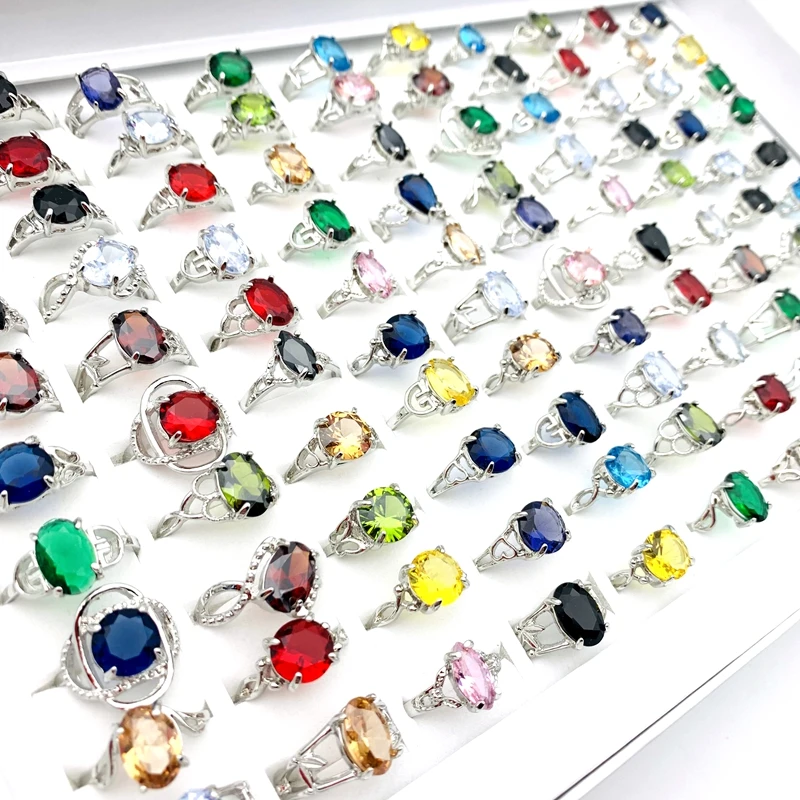 20/30/50/100pcs Rings For Women Silver Plated Multicolor Crystal Zircon Stone Fashion Jewelry Party Gift Wholesale Lot 4