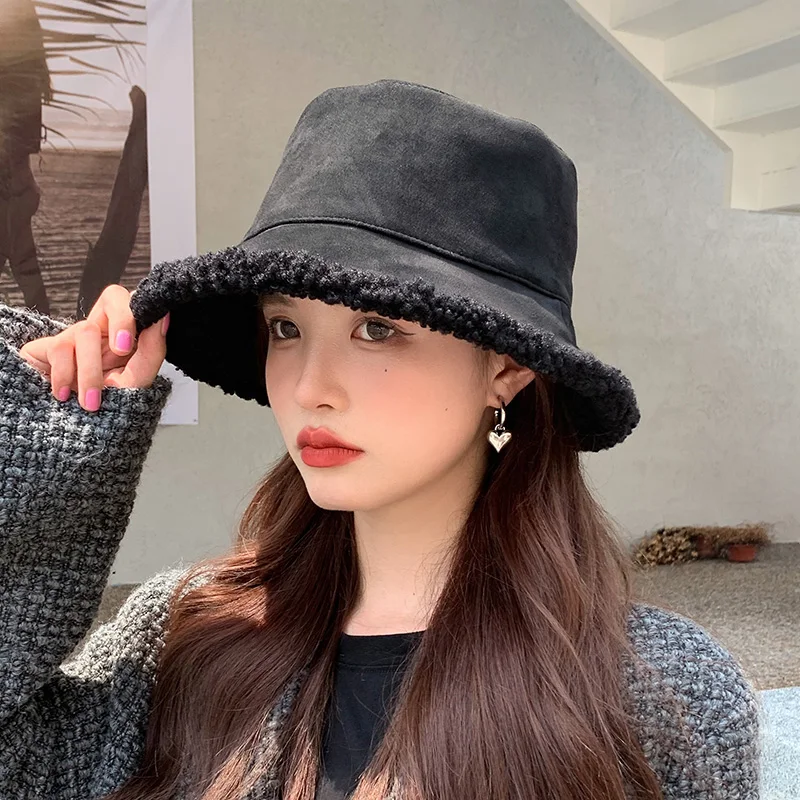 

Women's Plush Fisherman Hat Plus Velvet Thickened Fashion Bucket Hat All Matching Face Small Warm Windproof Basin Hat