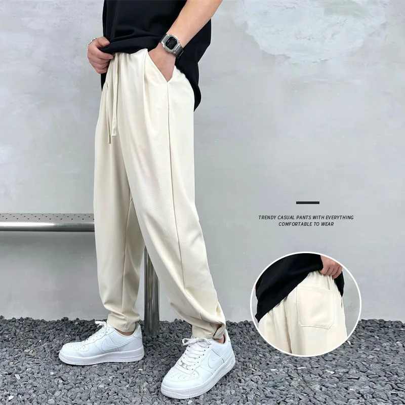 

Casual Pants Summer Men's Summer New Straight Ice Silk Taper Elastic Waist Drape Breathable Comfortable Sweatpants Male