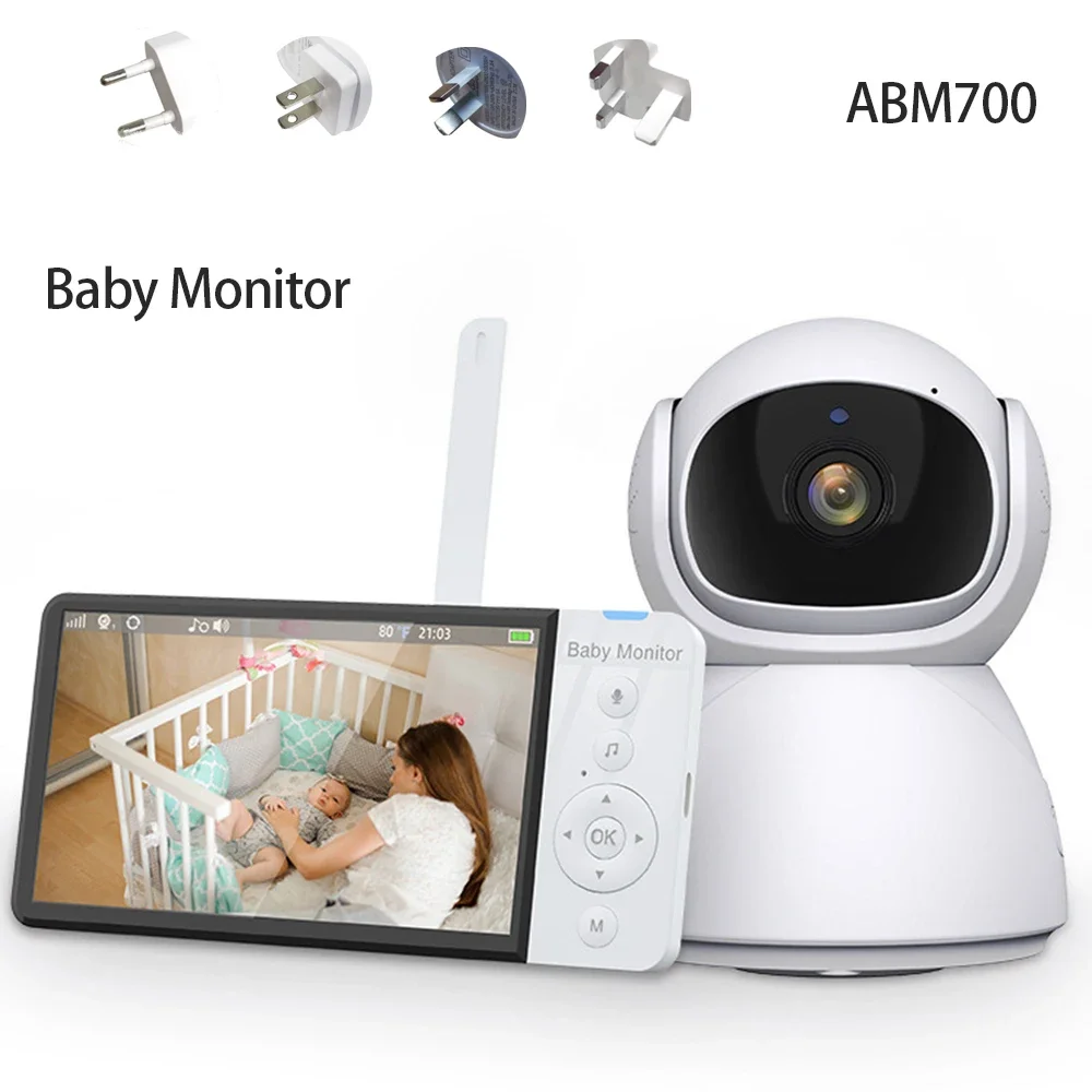 Baby Monitor 5.0 Inch Wireless Video 2x Zoom 5000mAh Battery IPS Screen with Nanny PTZ Camera 2-way Audio VOX Lullaby SD ABM700 full hd 8mp 4k 10x ptz zoom wifi solar dual lens camera cctv security outdoor audio ip with rechargeable battery camera 356days