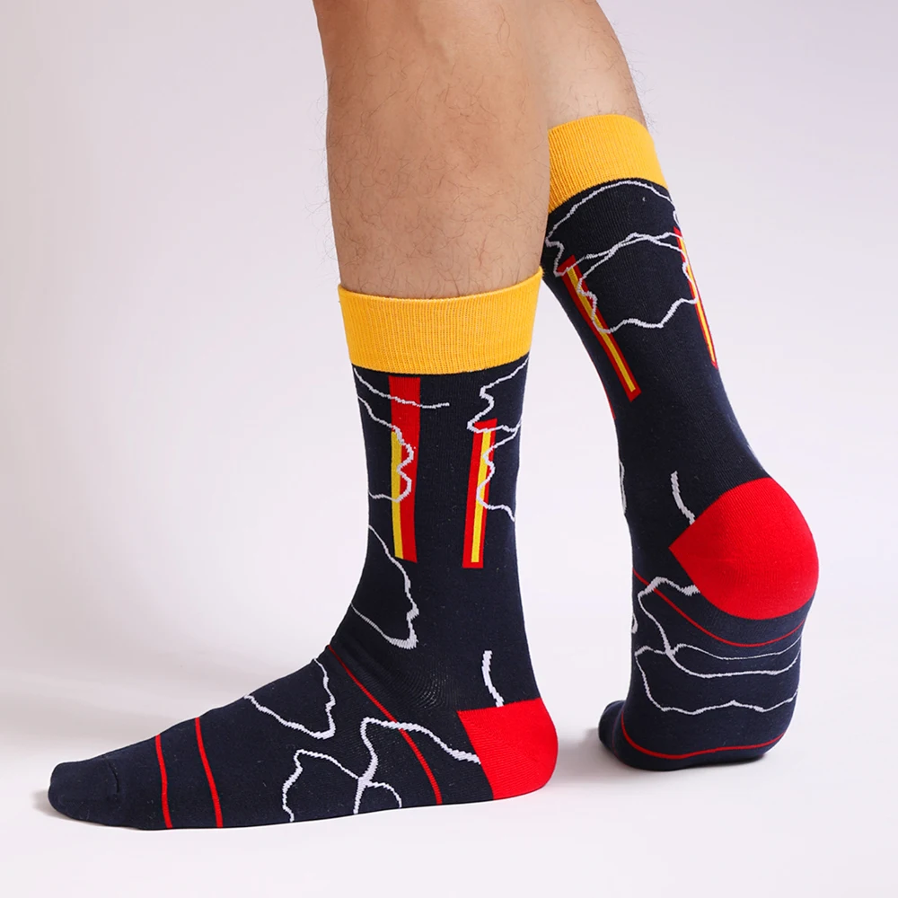 6 Pairs Colorful Men's Dress Socks Fancy Novelty Funny Casual Patterned Breathable Cotton Crew Business Long Socks