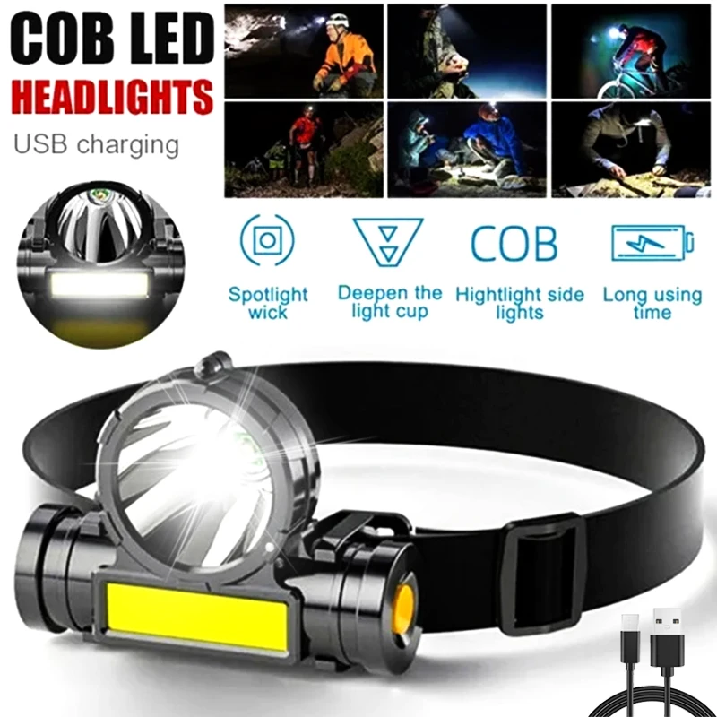 

Super Bright LED+COB Headlamp USB Rechargeable Headlight Magnetic Car Repair Head Light Waterproof Fishing Camping Work Lamp