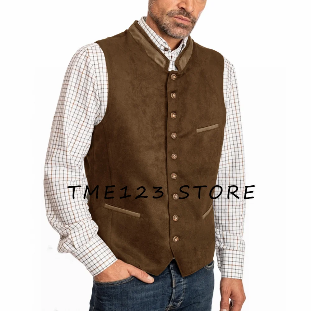 Men's Suede Vest Business Solid Color Simple Sleeveless Vest Formal Man Vests For Men Male Summer Gilet Waistcoat Mens