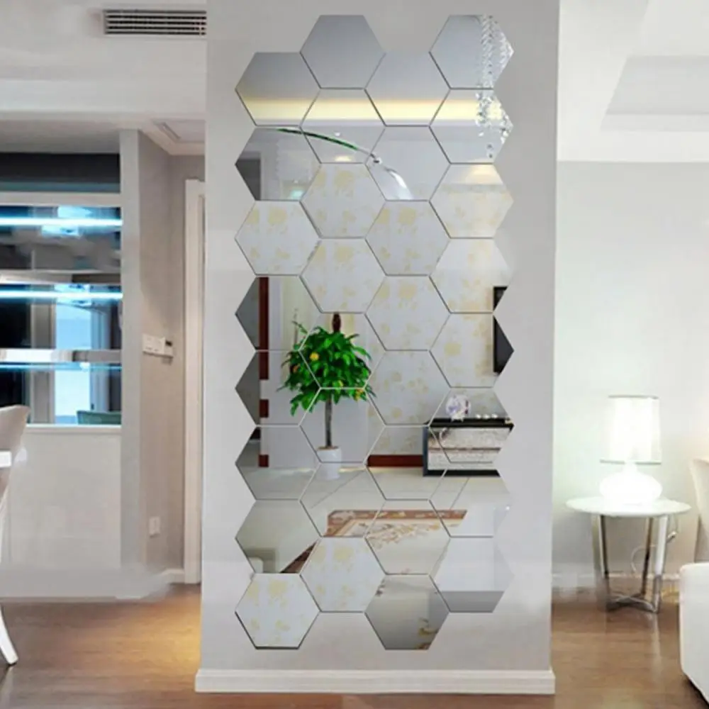 Grands autocollants muraux miroir hexagonal 3d, 12 pièces/ensemble, miroir  auto-adhésif amovible, décoration de maison pour adultes, Diy bricolage -  AliExpress