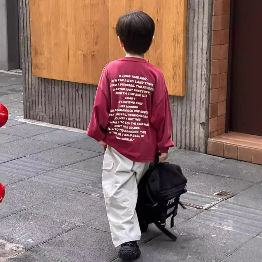 Children Clothing Fashion Retro Letter Printed Pullover Hoodie 2024 Autumn New Boys Handsome All Match Round Neck T Shirt 3