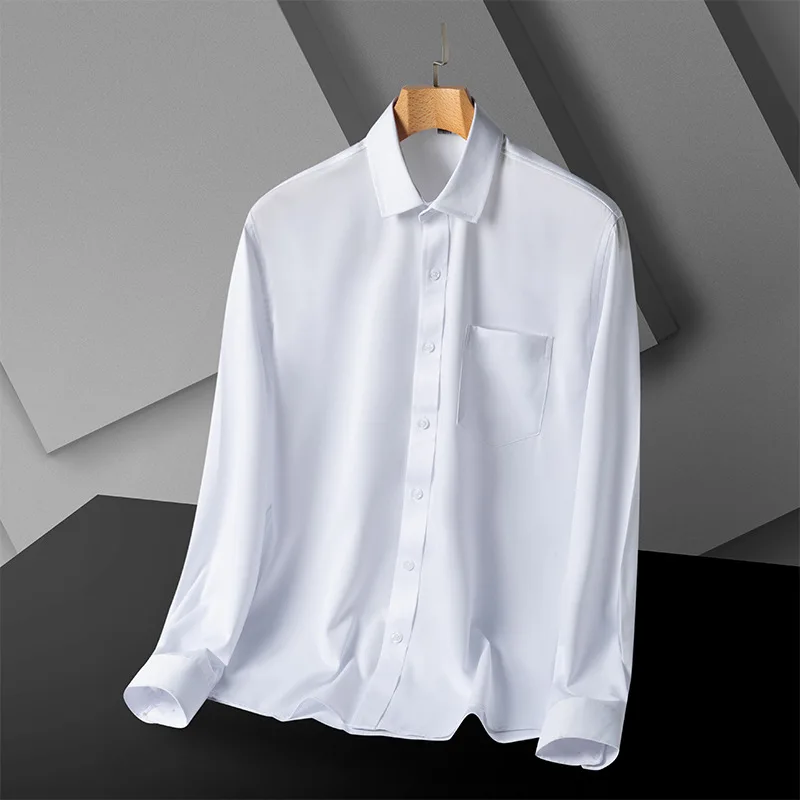 Spring and Autumn Anti-wrinkle Non-iron Shirt Men's Stripe Solid Color Breathable Elastic Business Leisure Slim Fit Long Sleeve