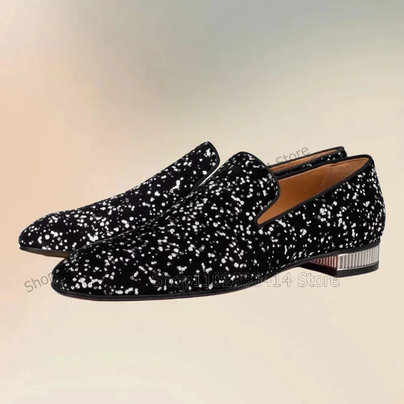 

Silver Sequins Decor Black Square Toe Loafers Fashion Slip On Men Shoes Luxurious Handmade Party Banquet Wedding Men Dress Shoes