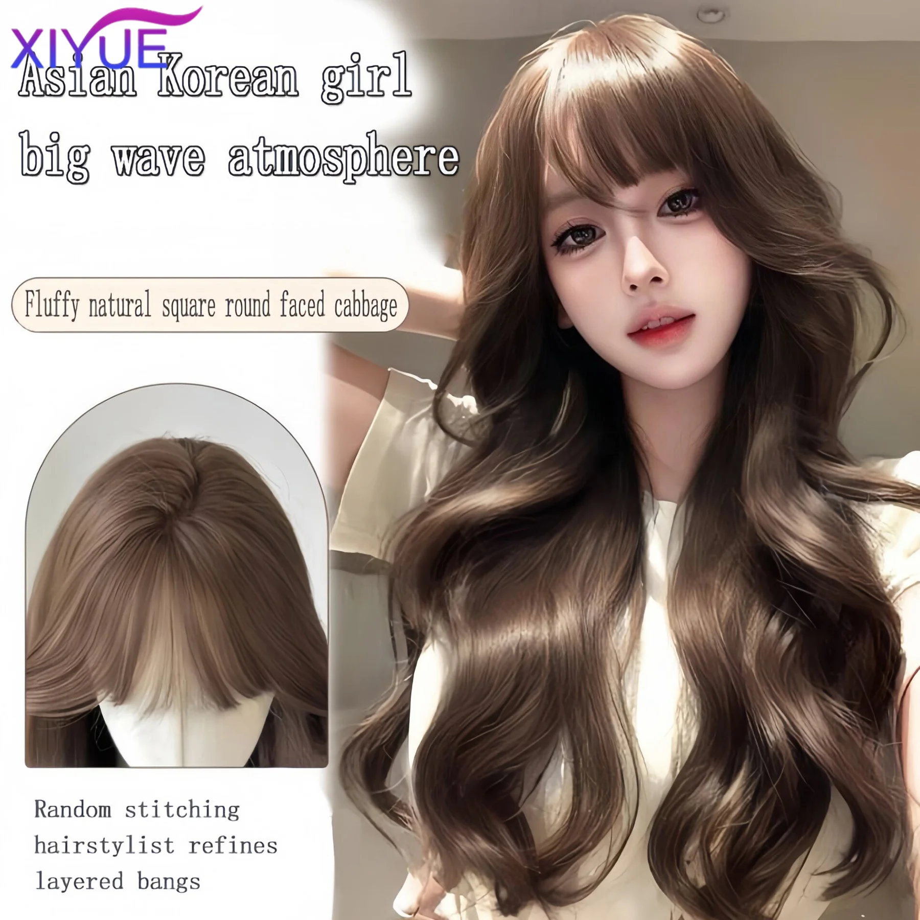 XIYUE Black cool brownOmbre Green layered Long Wavy Synthetic Wig Lolita Cosplay Women Fluffy Heat Resistant Wig for Daily Party