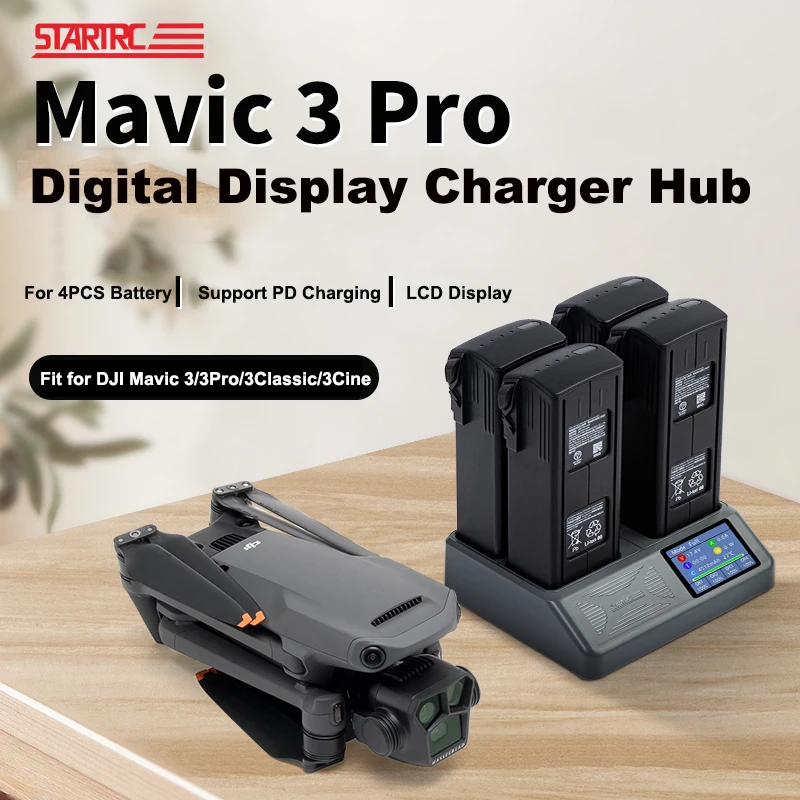 startrc-lcd-charging-hub-for-dji-mavic-3-pro-classic-cine-digital-display-butler-charger-4-way-flight-battery-fast-charger