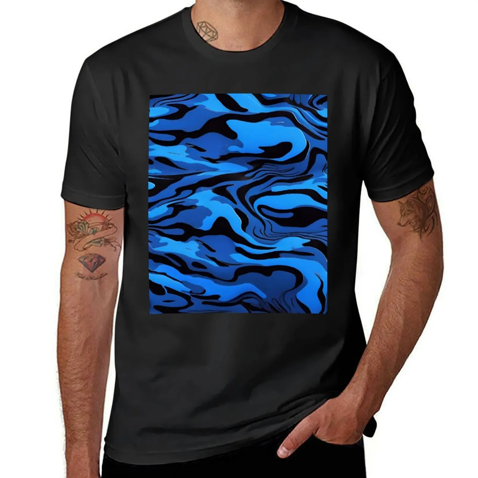 

Abstract Black And Blue Camouflage Pattern T-shirt korean fashion Aesthetic clothing summer tops mens champion t shirts