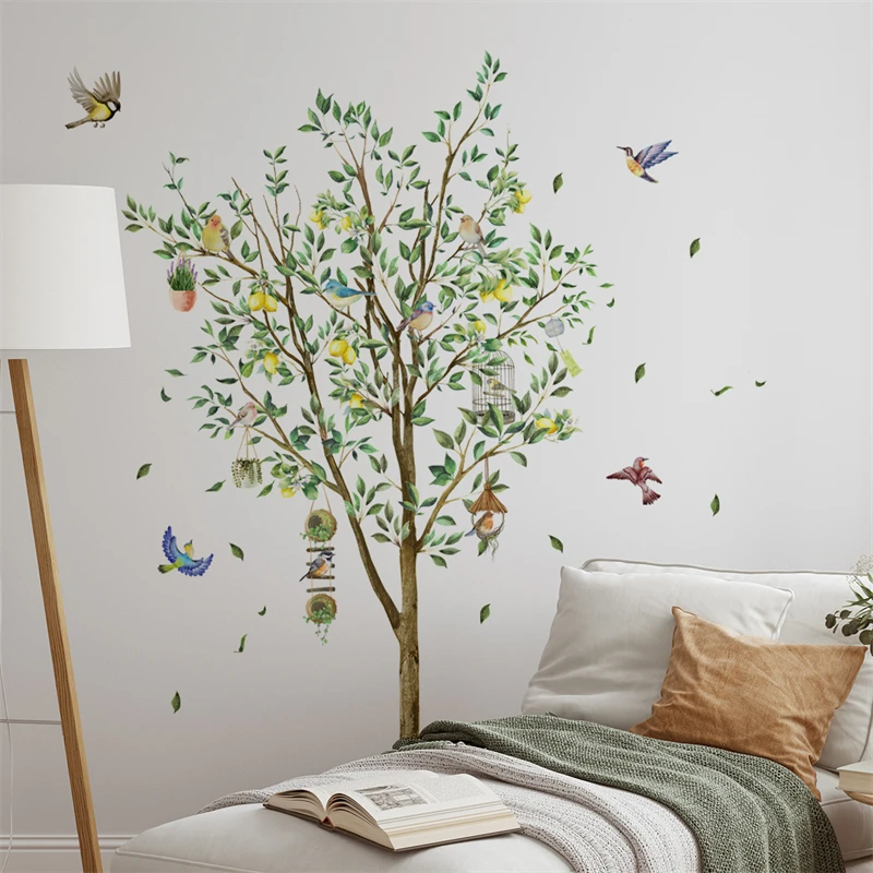 Lemon Tree Birds Vinyl Child Wall Stickers for Kids Room Decor Living Room Tree Large Mural Home Decoration Adhesive Wallpaper