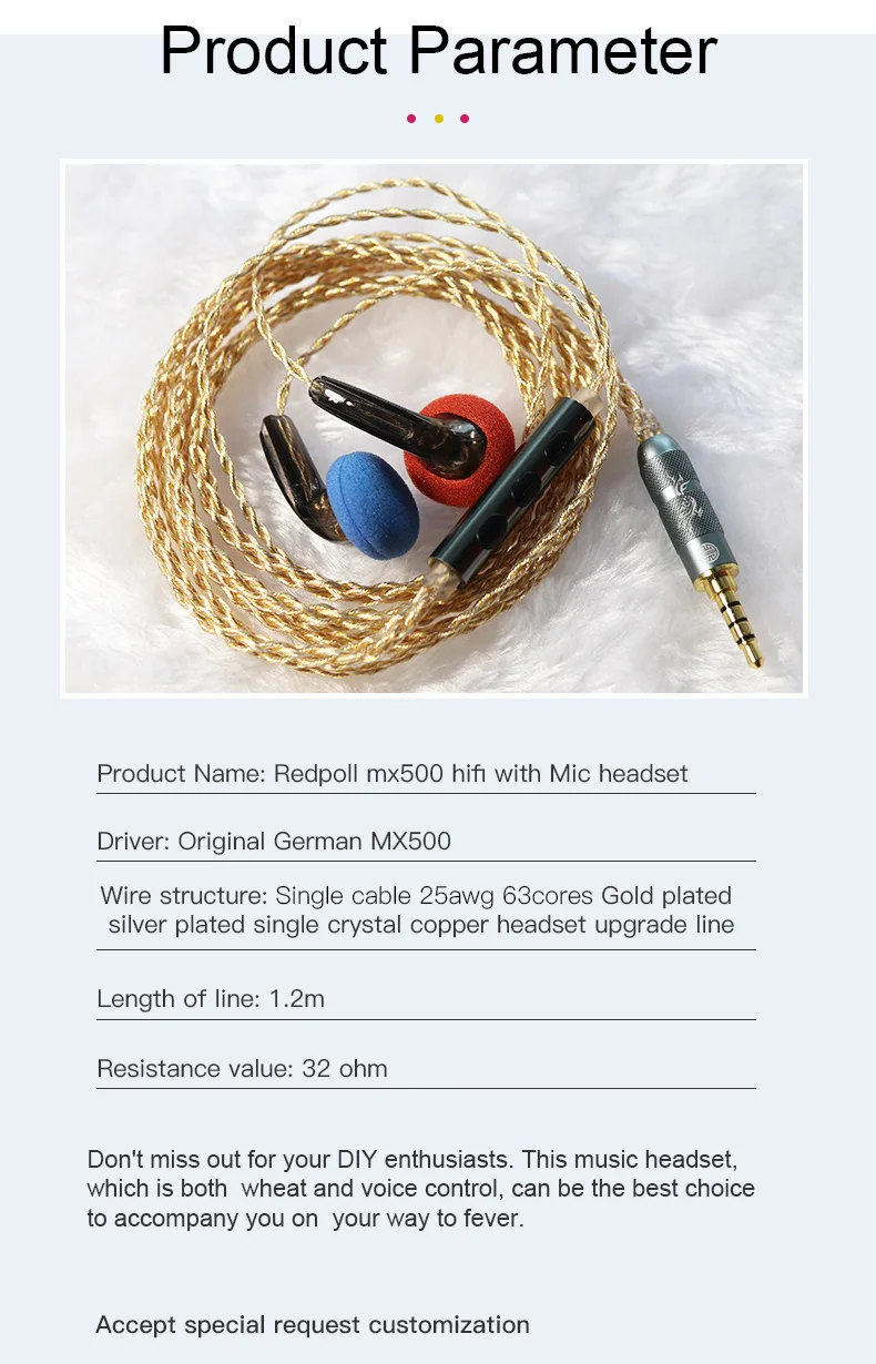 HAKUGEI Redpoll MX500 mit Mikrofoneinheit, HiFi-Kopfhörer mit Flachstecker – Detail 10