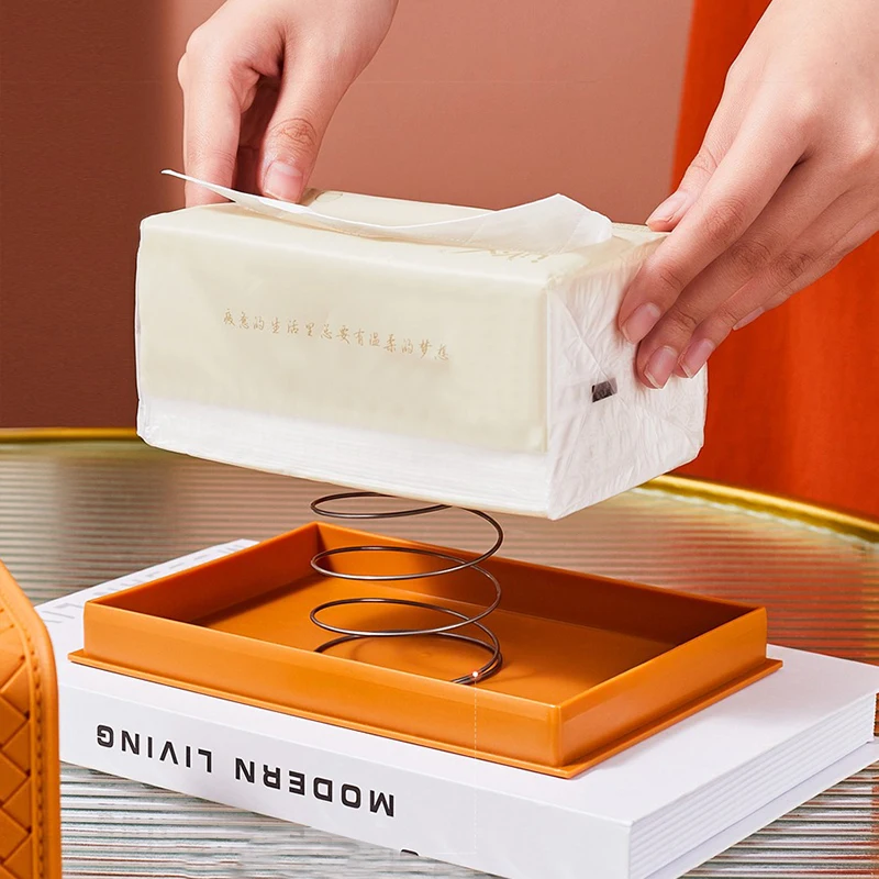 Light Luxury Tissue Box Desktop Paper Holderw with Spring Dispenser Storage Napkin Case Organizer Ornament Craft 3