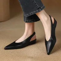 Big size 36-42 women's genuine leather pointed toe slingback flats sandals elegant ladies slim daily dress shoes 2025 spring new 1